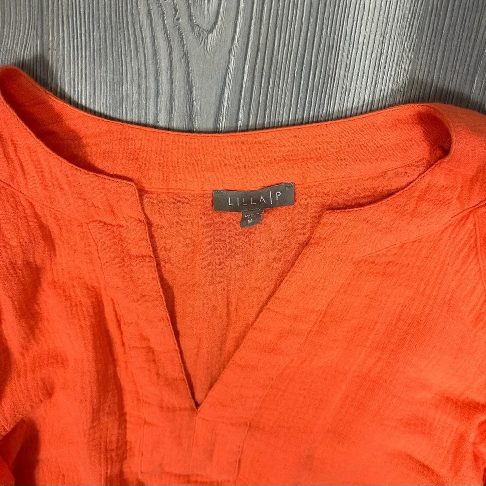 Lilla P Orange Cotton Gauze Mini Dress Casual Summer‎ Beach Spring Break Resort